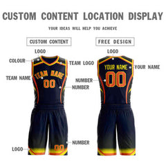 Custom Navy Orange-Gold Graffiti Pattern Sets Points Element Basketball Jersey