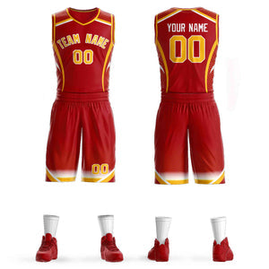 Custom Red Gold-White Graffiti Pattern Sets Points Element Basketball Jersey