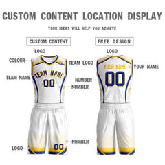 Custom White Royal-Gold Graffiti Pattern Sets Points Element Basketball Jersey