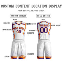 Custom White Orange-Purple Graffiti Pattern Sets Points Element Basketball Jersey