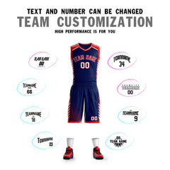Custom Navy Red-White Graffiti Pattern Sets Bar Element Basketball Jersey