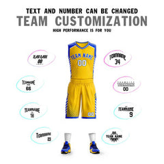 Custom Gold Royal-White Graffiti Pattern Sets Bar Element Basketball Jersey
