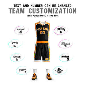 Custom Black Orange-White Graffiti Pattern Sets Lightning Basketball Jersey