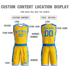 Custom Yellow Royal-White Graffiti Pattern Sets Lightning Basketball Jersey