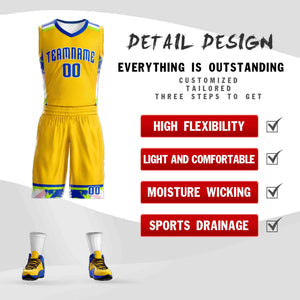 Custom Gold Royal-White Graffiti Pattern Sets Basketball Jersey