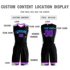 Custom Black Powder Blue Graffiti Pattern Sets Basketball Jersey