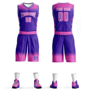 Custom Pink Purple Pink-White Gradient Fashion Sets Basketball Jersey