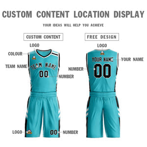 Custom Teal Black White Classic Sets Mesh Basketball Jersey