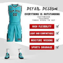 Custom Teal Black White Classic Sets Mesh Basketball Jersey