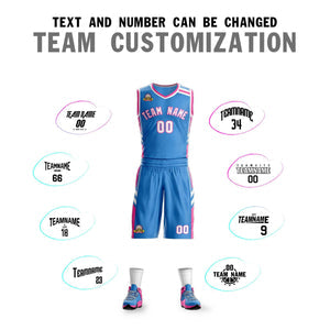 Custom Powder Blue White Pink Classic Sets Mesh Basketball Jersey