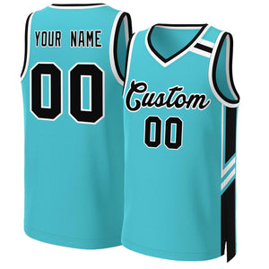 Custom Teal Black White Classic Tops Mesh Basketball Jersey