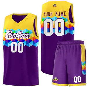 Custom Gold Purple-White Personalized Colorful Basketball Jersey Sets