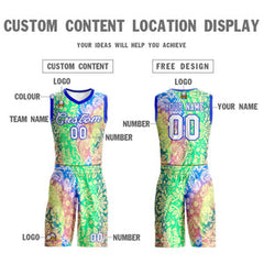 Custom Green White-Royal Graffiti Pattern Sets Mesh Basketball Jersey