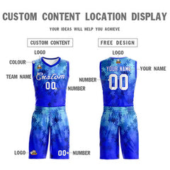 Custom Royal White-Royal Graffiti Pattern Sets Mesh Basketball Jersey