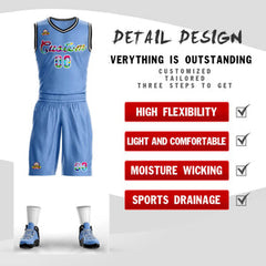Custom Light Blue White Graffiti Pattern Sets Mesh Basketball Jersey