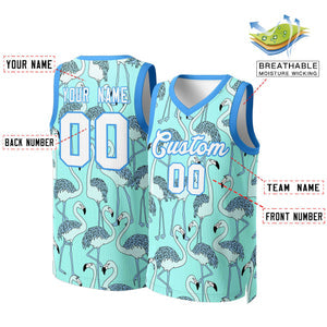 Custom Aqua White-Powder Blue Graffiti Pattern Tops Mesh Basketball Jersey