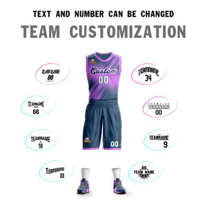 Custom Pink Navy-White Gradient Fashion Sets Slash Basketball Jersey