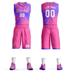 Custom Pink Pink-Purple Gradient Fashion Sets Slash Basketball Jersey