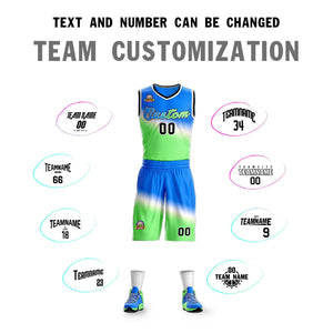 Custom Blue Green-Blue Gradient Fashion Sets Slash Basketball Jersey
