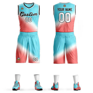 Custom Aqua Red-Black Gradient Fashion Sets Slash Basketball Jersey