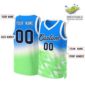 Custom Blue Green-Black Gradient Fashion Tops Slash Basketball Jersey