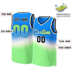 Custom Blue Green-Blue Gradient Fashion Tops Slash Basketball Jersey