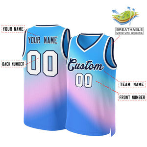 Custom Powder Blue Powder Blue-Navy Gradient Fashion Tops Slash Basketball Jersey
