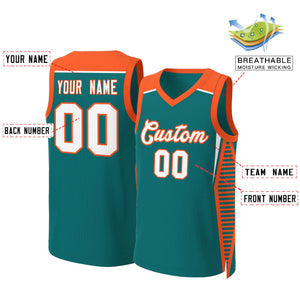 Custom Aqua White-Orange Classic Tops Mesh Basketball Jersey