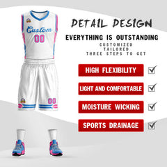 Custom White Powder Blue Classic Sets Mesh Basketball Jersey