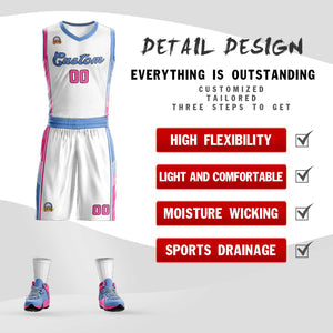 Custom White Light Blue-Pink Classic Sets Sports Uniform Basketball Jersey