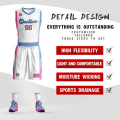 Custom White Light Blue-Pink Classic Sets Sports Uniform Basketball Jersey