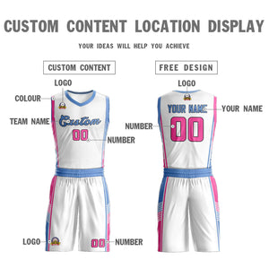 Custom White Light Blue-Pink Classic Sets Sports Uniform Basketball Jersey