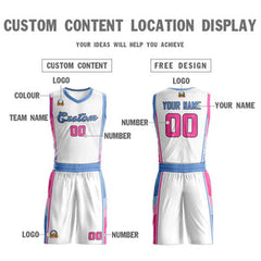 Custom White Light Blue-Pink Classic Sets Sports Uniform Basketball Jersey