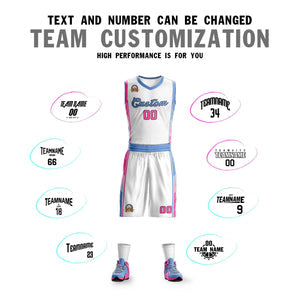 Custom White Light Blue-Pink Classic Sets Sports Uniform Basketball Jersey