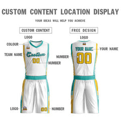 Custom White Aqua-Gold Classic Sets Sports Uniform Basketball Jersey