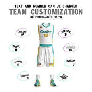 Custom White Aqua-Gold Classic Sets Sports Uniform Basketball Jersey