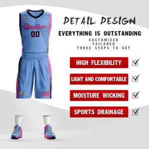 Custom Light Blue Black-Pink Classic Sets Sports Uniform Basketball Jersey