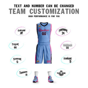 Custom Light Blue Black-Pink Classic Sets Sports Uniform Basketball Jersey