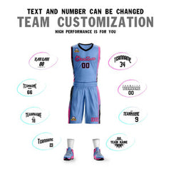 Custom Light Blue Black-Pink Classic Sets Sports Uniform Basketball Jersey