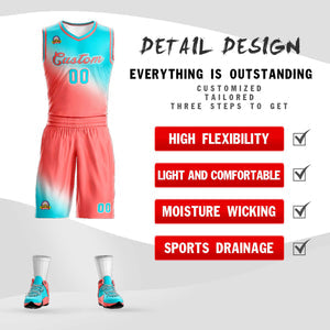 Custom Sky Blue Light Red Gradient Fashion Sports Uniform Basketball Jersey