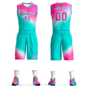 Custom Rose Red Aqua Gradient Fashion Sports Uniform Basketball Jersey