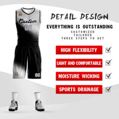 Custom Light Gray Black Gradient Fashion Sports Uniform Basketball Jersey
