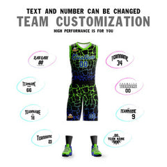Custom Black Green-Blue Spotted Graffiti Pattern Sports Uniform Basketball Jersey