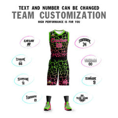 Custom Black Green-Pink Spotted Graffiti Pattern Sports Uniform Basketball Jersey
