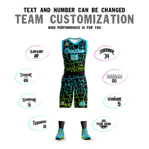 Custom Black Sky Blue-Neon Green Spotted Graffiti Pattern Sports Uniform Basketball Jersey