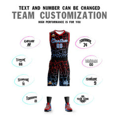 Custom Black Red-Powder Blue Spotted Graffiti Pattern Sports Uniform Basketball Jersey