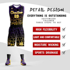 Custom Black Purple-Yellow Spotted Graffiti Pattern Sports Uniform Basketball Jersey