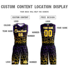 Custom Black Purple-Yellow Spotted Graffiti Pattern Sports Uniform Basketball Jersey