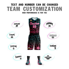 Custom Black Midnight Green-Pink Spotted Graffiti Pattern Sports Uniform Basketball Jersey