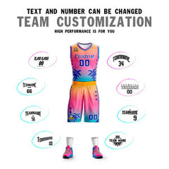 Custom Yellow Pink-Blue Gradient Fashion Coconut Palm Pattern Sports Uniform Basketball Jersey